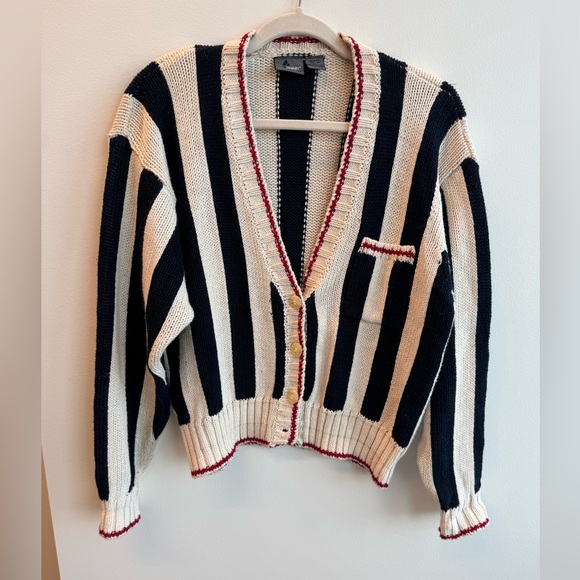 Vintage Striped V-Neck Cardigan Sweater - Picture 1 of 6